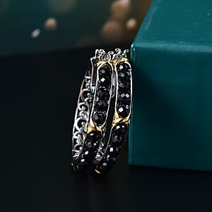 EverTrue Thai Black Spinel 15.00 ctw Beaded Earrings in 18K YG Plated and Platinum Bond