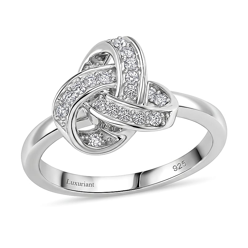 Luxuriant Lab Grown Diamond G-H SI 0.20 ctw Knot Ring in Rhodium Over Sterling Silver (Size 10.0)