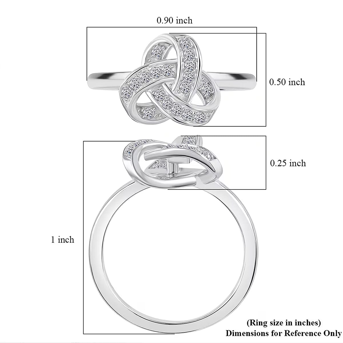 Luxuriant Lab Grown Diamond G-H SI 0.20 ctw Knot Ring in Rhodium Over Sterling Silver (Size 5.0)  image number 7