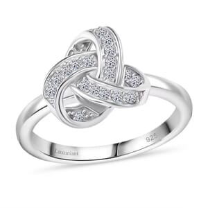 Luxuriant Lab Grown Diamond 0.20 ctw Knot Ring in Rhodium Over Sterling Silver (Size  6.0)