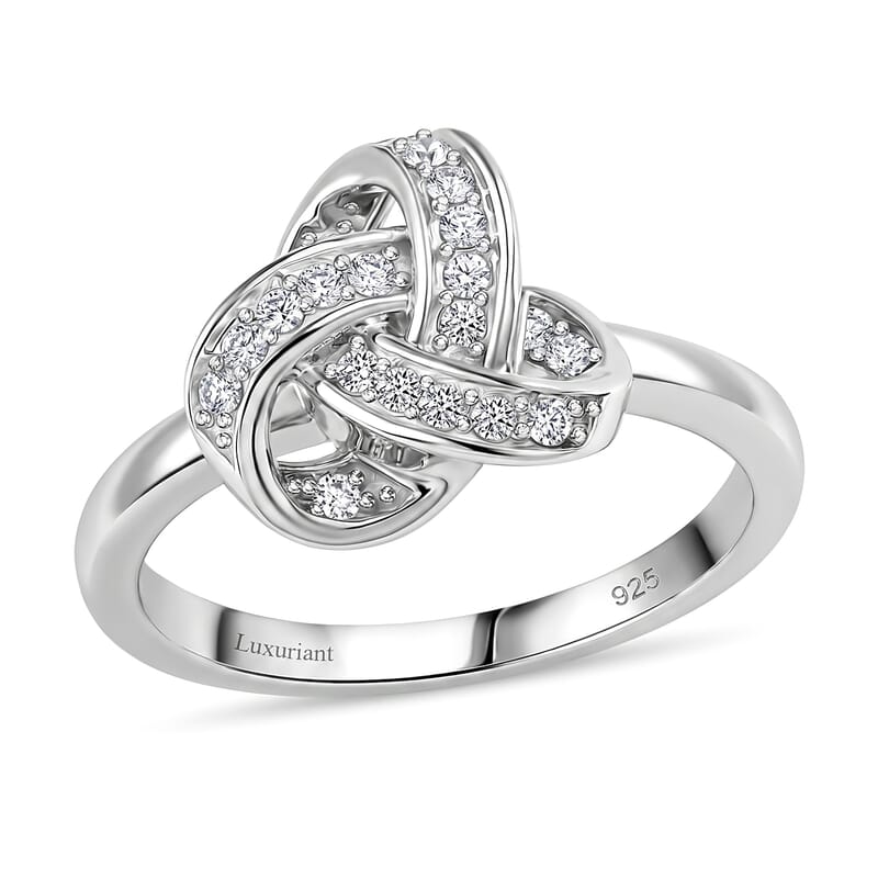 Luxuriant Lab Grown Diamond 0.20 ctw Knot Ring in Rhodium Over Sterling Silver (Size  6.0)