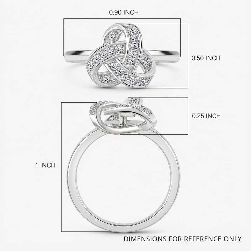 Luxuriant Lab Grown Diamond 0.20 ctw Knot Ring in Rhodium Over Sterling Silver (Size  6.0)