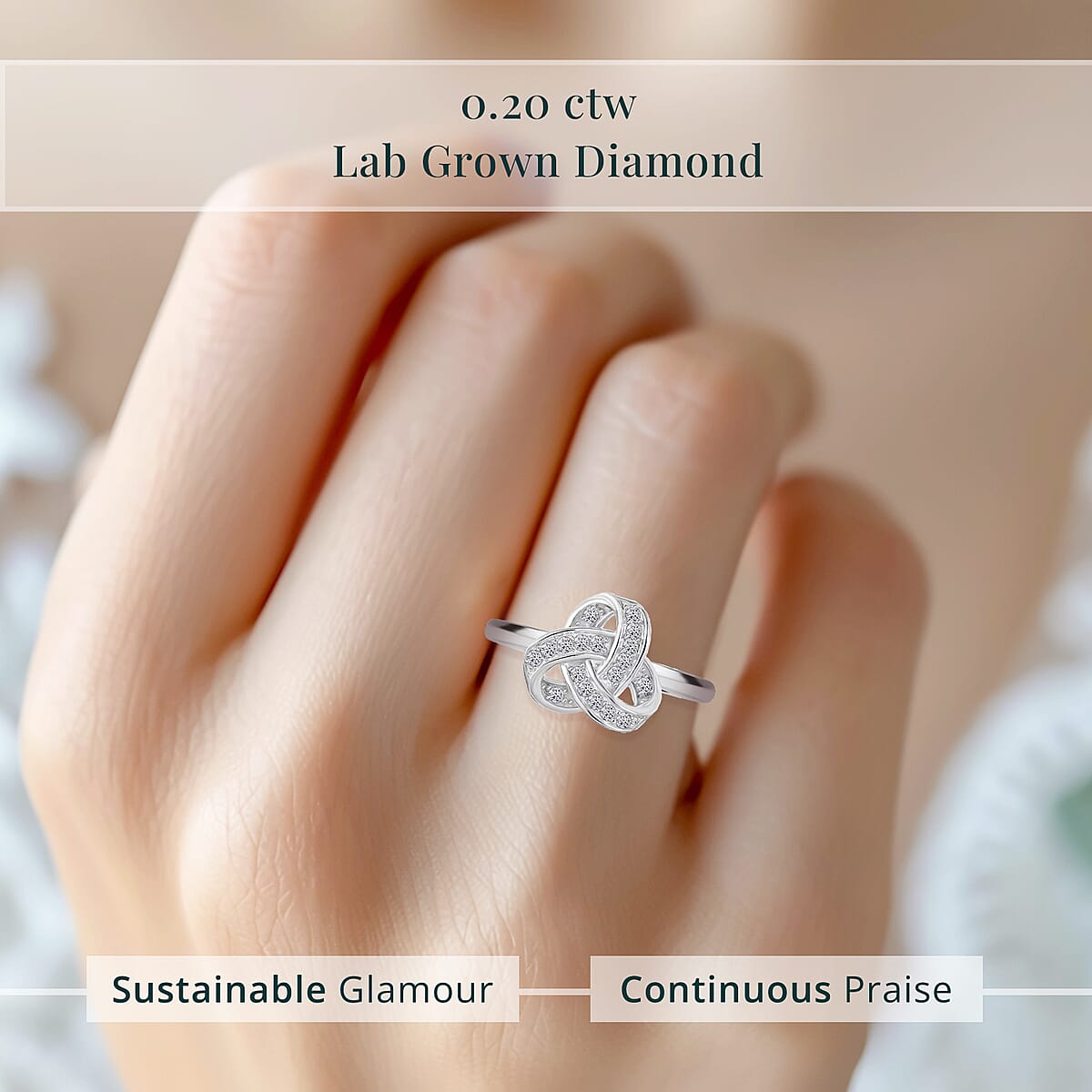 Luxuriant Lab Grown Diamond G-H SI 0.20 ctw Knot Ring in Rhodium Over Sterling Silver (Size 7.0)  image number 4