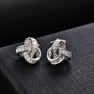 Luxuriant Lab Grown Diamond G-H SI 0.20 ctw Knot Earrings in Rhodium Over Sterling Silver