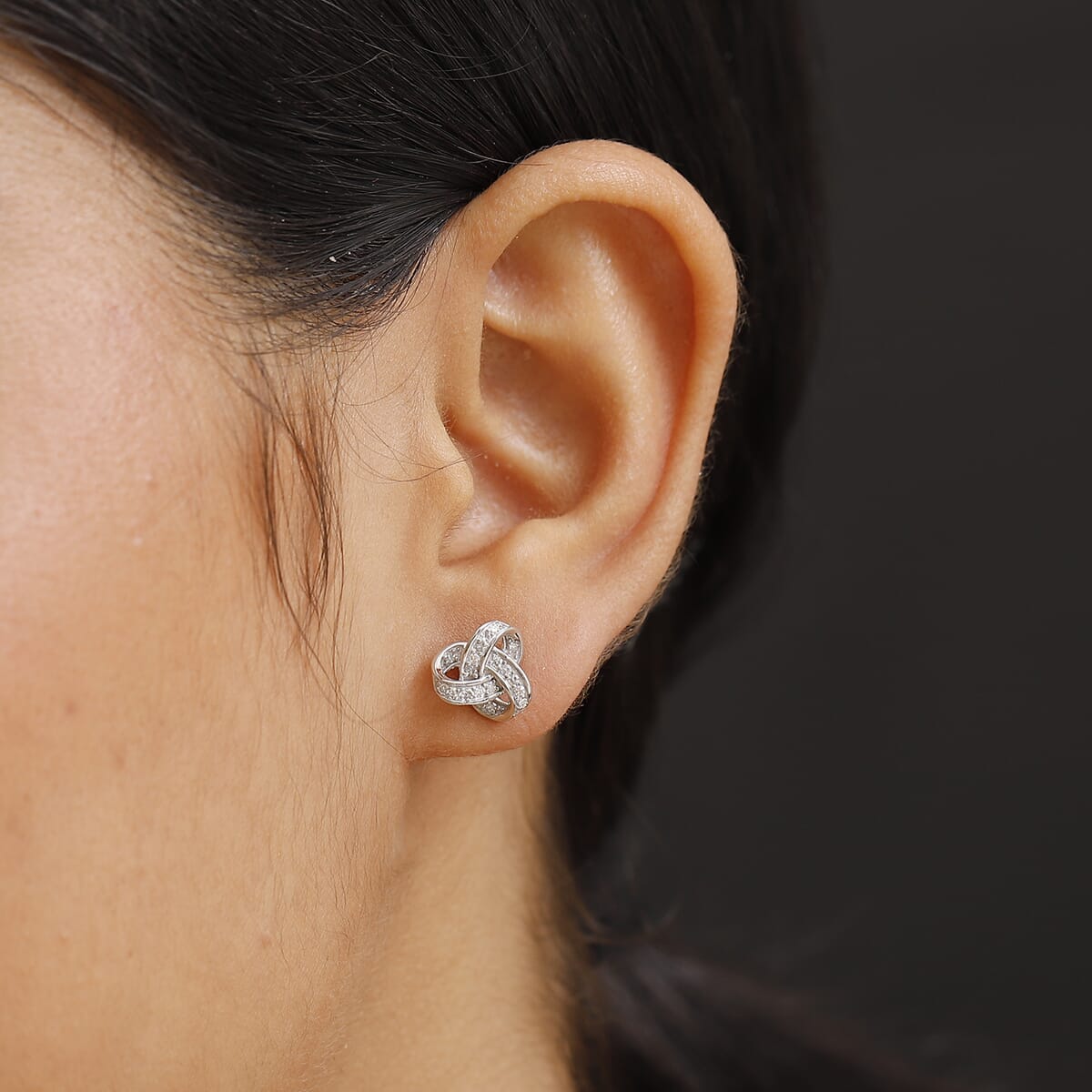 Luxuriant Lab Grown Diamond G-H SI 0.20 ctw Knot Earrings in Rhodium Over Sterling Silver image number 2