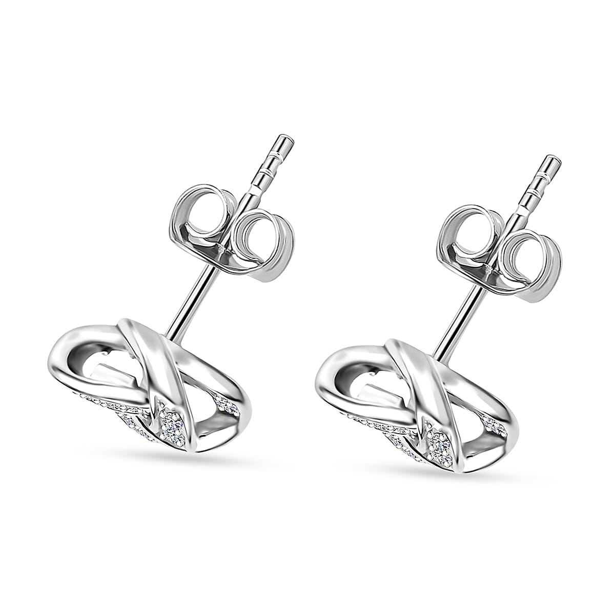 Luxuriant Lab Grown Diamond G-H SI 0.20 ctw Knot Earrings in Rhodium Over Sterling Silver