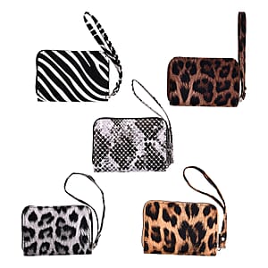 Black, White, Khaki, Coffee and Gold Faux Leather Set of 5 Card Holder with Wrist Strap