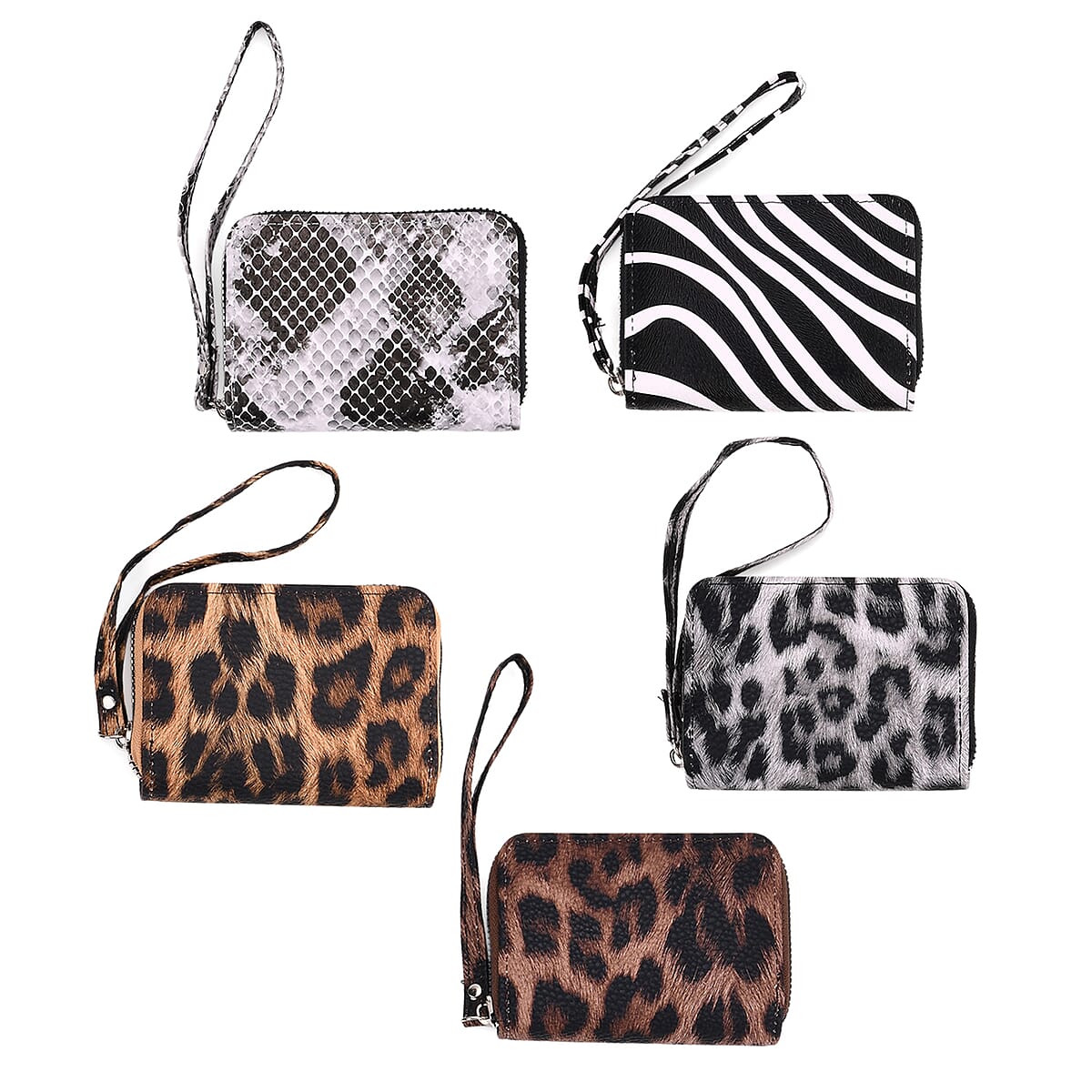 Black, White, Khaki, Coffee and Gold Faux Leather Set of 5 Card Holder with Wrist Strap image number 3