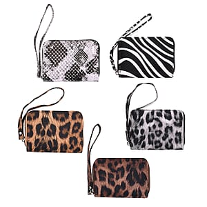 Black, White, Khaki, Coffee and Gold Faux Leather Set of 5 Card Holder with Wrist Strap