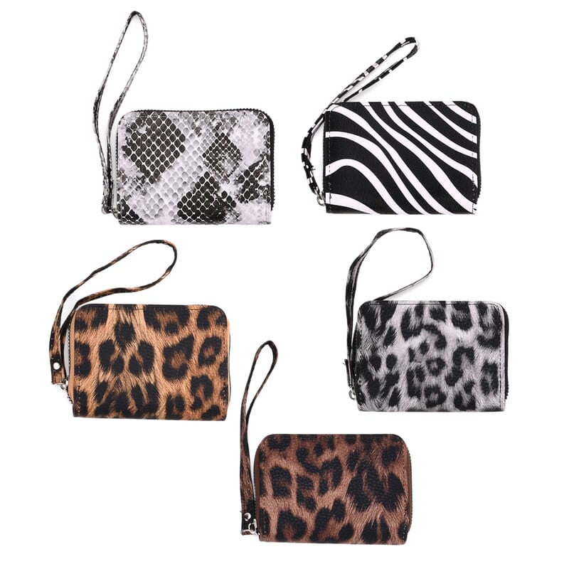 Black, White, Khaki, Coffee and Gold Faux Leather Set of 5 Card Holder with Wrist Strap