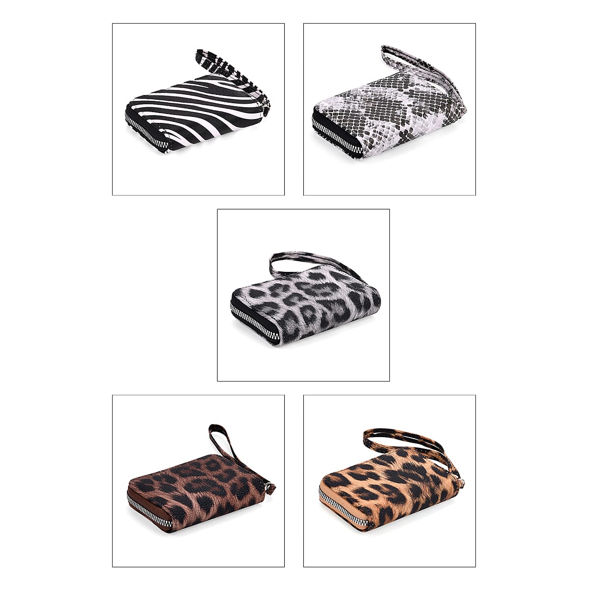 Black, White, Khaki, Coffee and Gold Faux Leather Set of 5 Card Holder with Wrist Strap image number 4