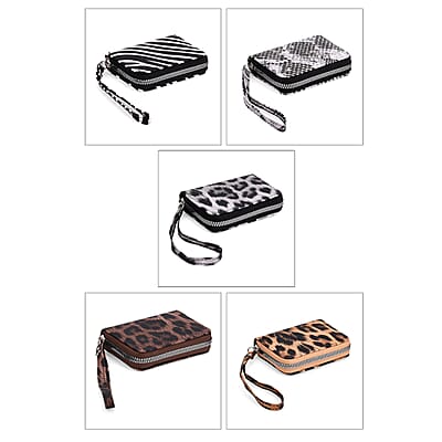 Black, White, Khaki, Coffee and Gold Faux Leather Set of 5 Card Holder with Wrist Strap