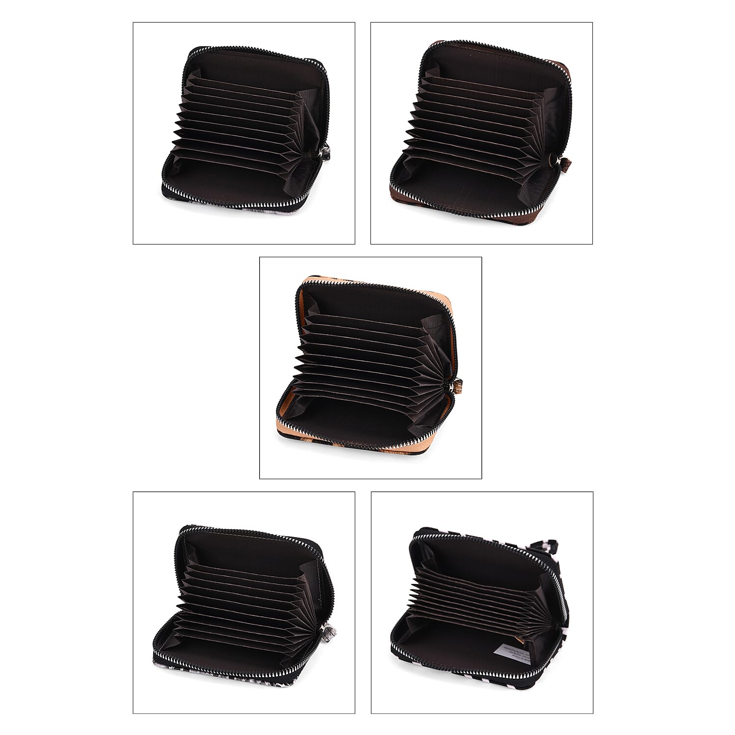 Black, White, Khaki, Coffee and Gold Faux Leather Set of 5 Card Holder with Wrist Strap