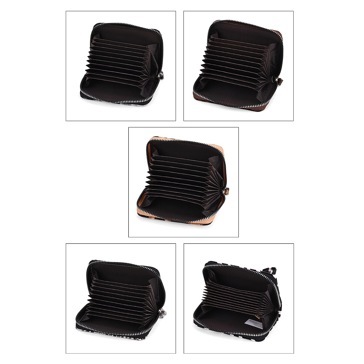 Black, White, Khaki, Coffee and Gold Faux Leather Set of 5 Card Holder with Wrist Strap image number 6