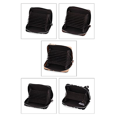 Black, White, Khaki, Coffee and Gold Faux Leather Set of 5 Card Holder with Wrist Strap