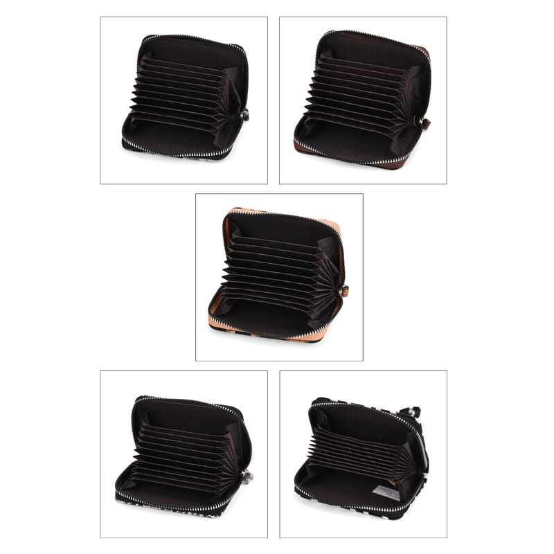 Black, White, Khaki, Coffee and Gold Faux Leather Set of 5 Card Holder with Wrist Strap