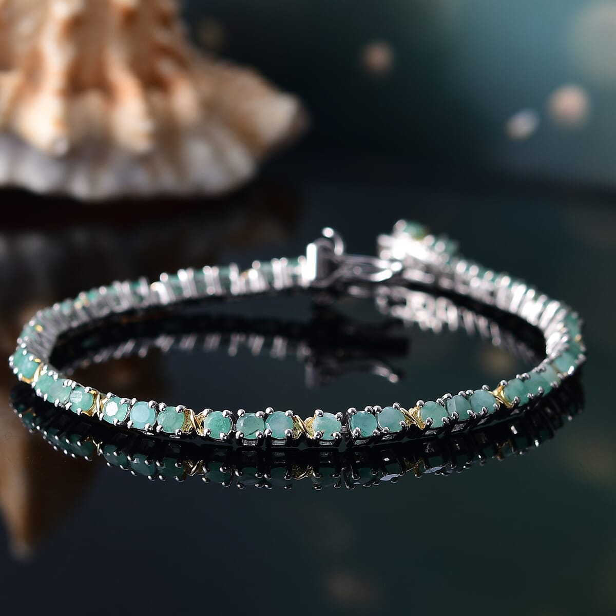 Karis Emerald Tennis Bracelet 18K YG Plated and Platinum Bond (6.50 In) 3.70 ctw image number 1