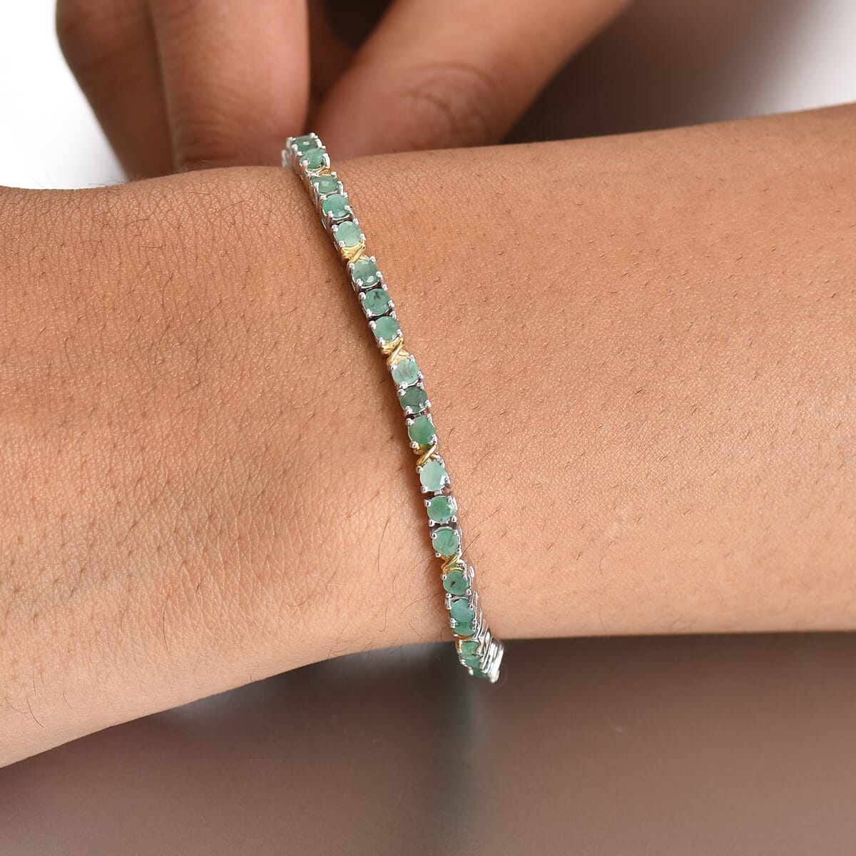Karis Emerald Tennis Bracelet 18K YG Plated and Platinum Bond (6.50 In) 3.70 ctw image number 2