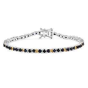 EverTrue Blue Sapphire 6.00 ctw XOXO Bracelet in 18K YG Plated and Platinum Bond (7.25 In)