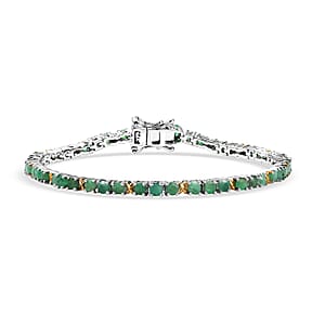 EverTrue Emerald 4.20 ctw Tennis Bracelet 18K YG Plated and Platinum Bo (7.25 In) 