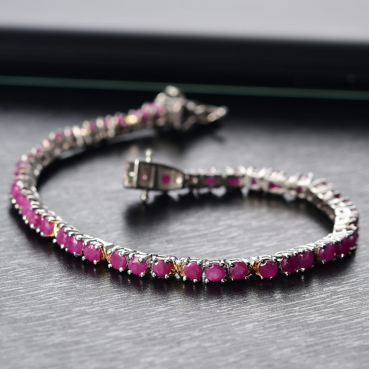 Ever True Ruby 6.50 ctw Bracelet in 18K YG Plated and Platinum Bond (7.25 In) image number 1