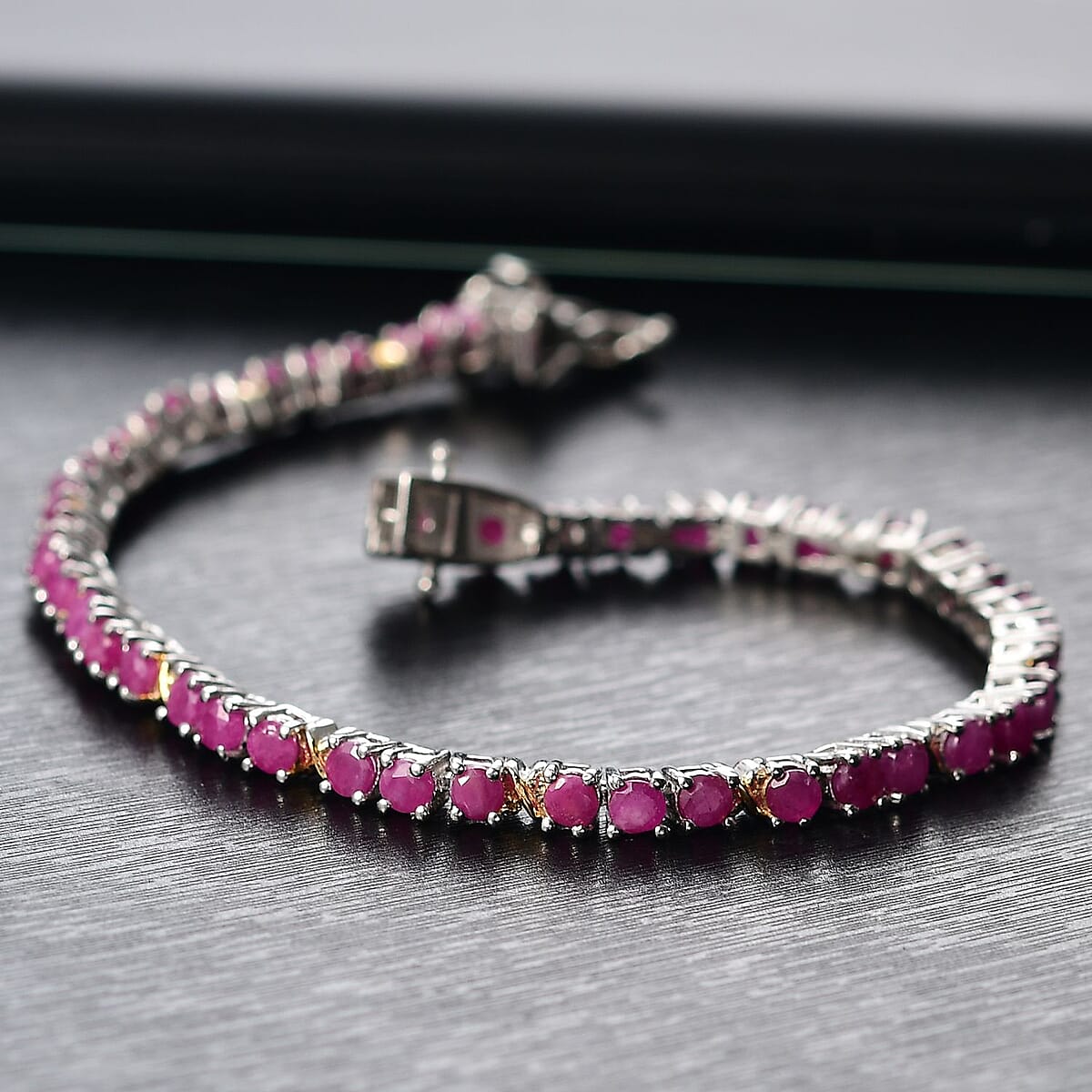 EverTrue Ruby 7.15 ctw Bracelet in 18K YG Plated and Platinum Bond (8.00 In) image number 1