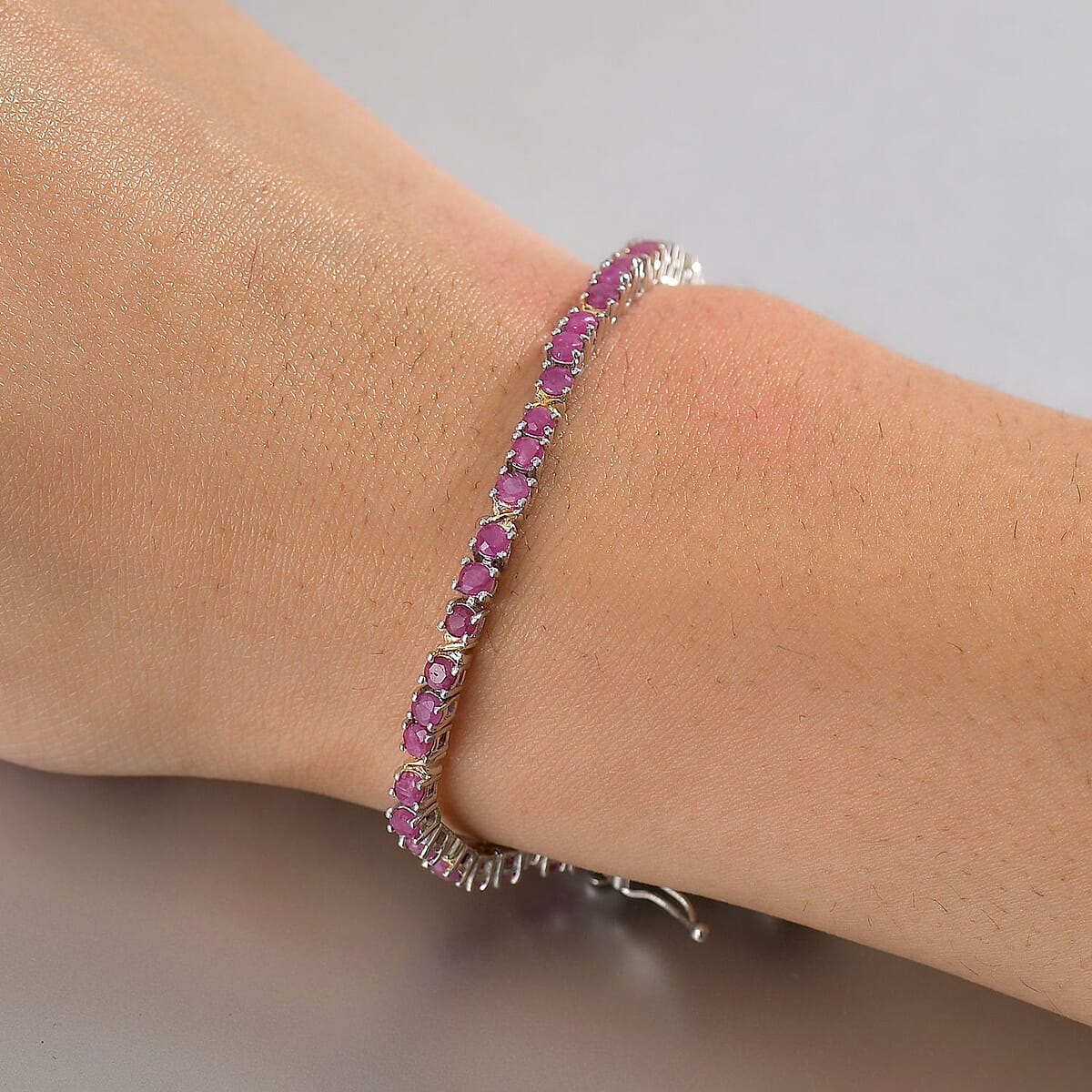 EverTrue Ruby 7.15 ctw Bracelet in 18K YG Plated and Platinum Bond (8.00 In) image number 2
