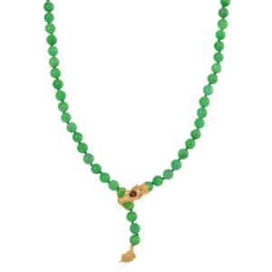 Green Jade (D) and Multi Gemstone 220.90 ctw Dragon Necklace in 18K Vermeil Yellow Gold Over Sterling Silver 18-20 Inches