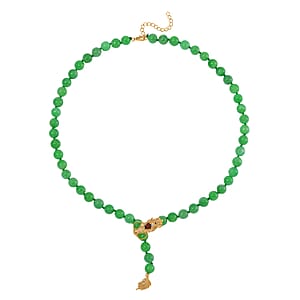 Green Jade (D) and Multi Gemstone 220.90 ctw Dragon Necklace in 18K Vermeil Yellow Gold Over Sterling Silver 18-20 Inches