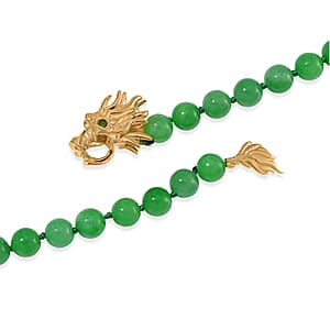 Green Jade (D) and Multi Gemstone 220.90 ctw Dragon Necklace in 18K Vermeil Yellow Gold Over Sterling Silver 18-20 Inches