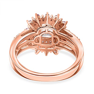 D'Joy Premium Marropino Morganite, Madagascar Pink Sapphire and Diamond 1.40 ctw Floral Ring in 18K Vermeil Rose Gold Over Sterling Silver (Size 10.0)