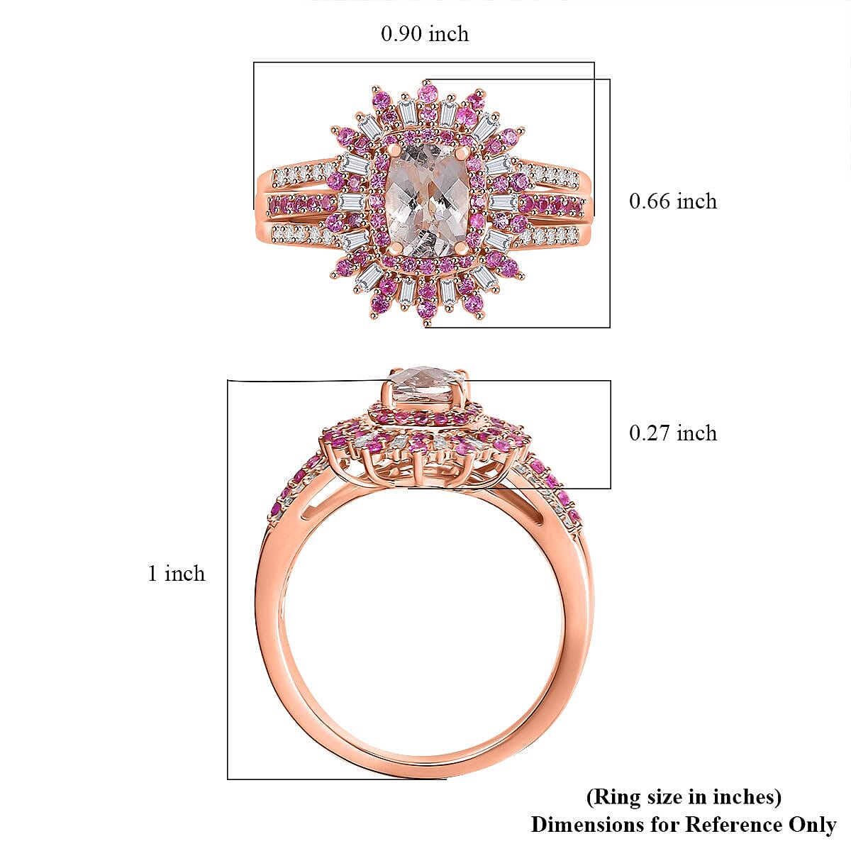D'Joy Premium Marropino Morganite, Madagascar Pink Sapphire and Diamond 1.40 ctw Floral Ring in 18K Vermeil Rose Gold Over Sterling Silver (Size 10.0)