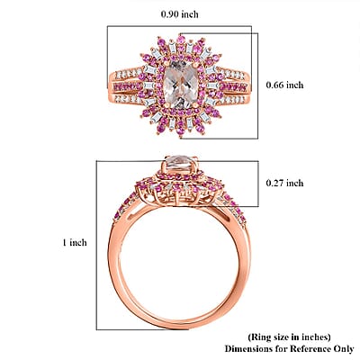 D'Joy Premium Marropino Morganite, Madagascar Pink Sapphire and Diamond 1.40 ctw Floral Ring in 18K Vermeil Rose Gold Over Sterling Silver (Size 10.0)