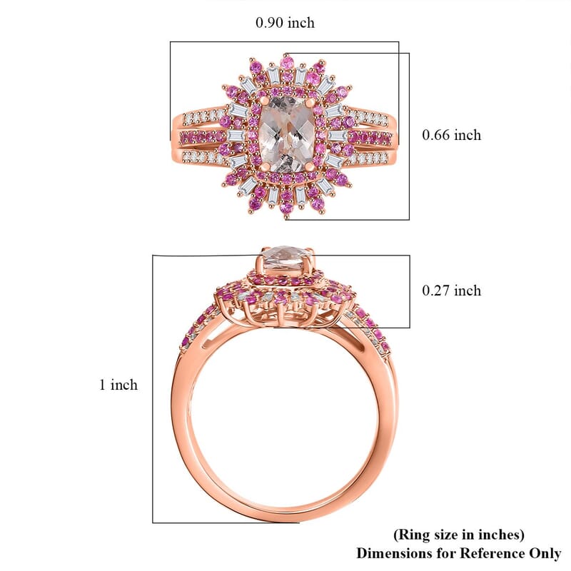 D'Joy Premium Marropino Morganite, Madagascar Pink Sapphire and Diamond 1.40 ctw Floral Ring in 18K Vermeil Rose Gold Over Sterling Silver (Size 10.0)