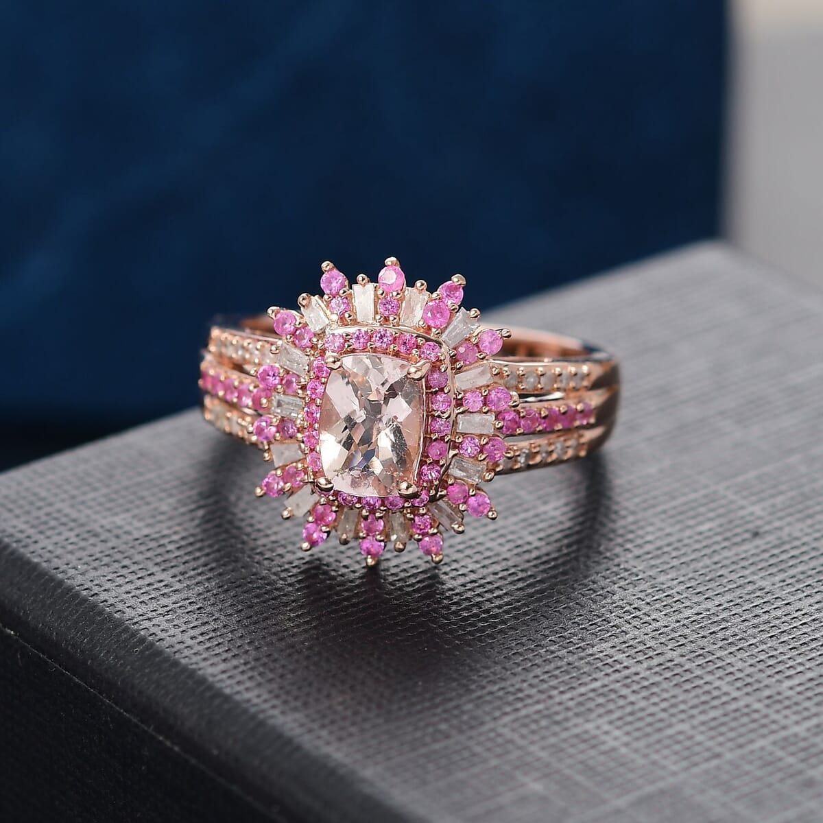 D'Joy Premium Marropino Morganite, Madagascar Pink Sapphire and Diamond 1.40 ctw Floral Ring in 18K Vermeil Rose Gold Over Sterling Silver (Size 9.0) image number 1
