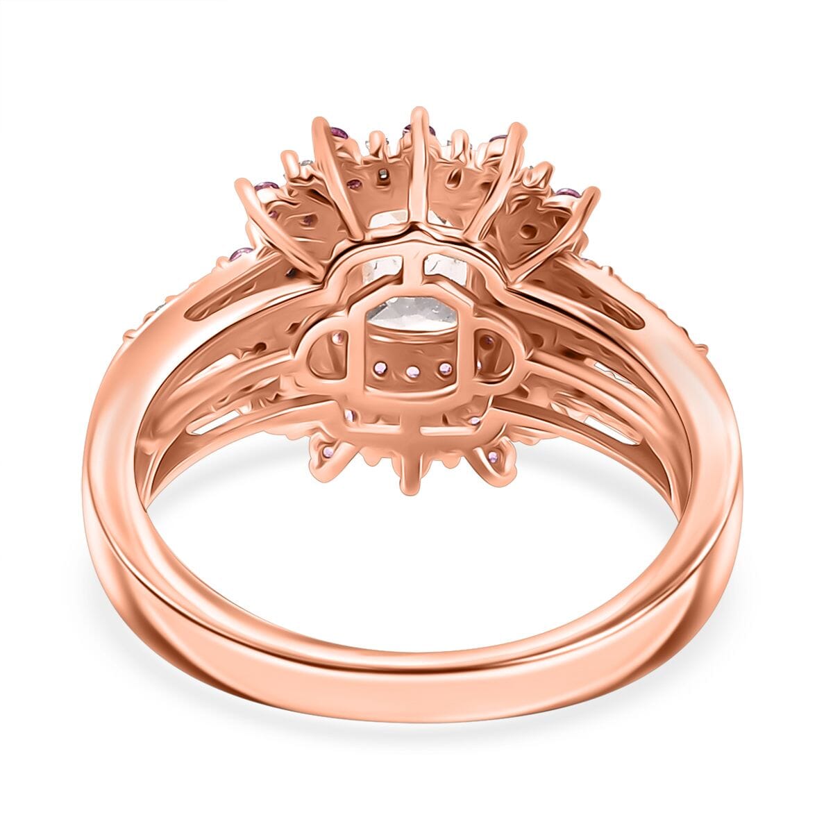 D'Joy Premium Marropino Morganite, Madagascar Pink Sapphire and Diamond 1.40 ctw Floral Ring in 18K Vermeil Rose Gold Over Sterling Silver (Size 9.0) image number 4