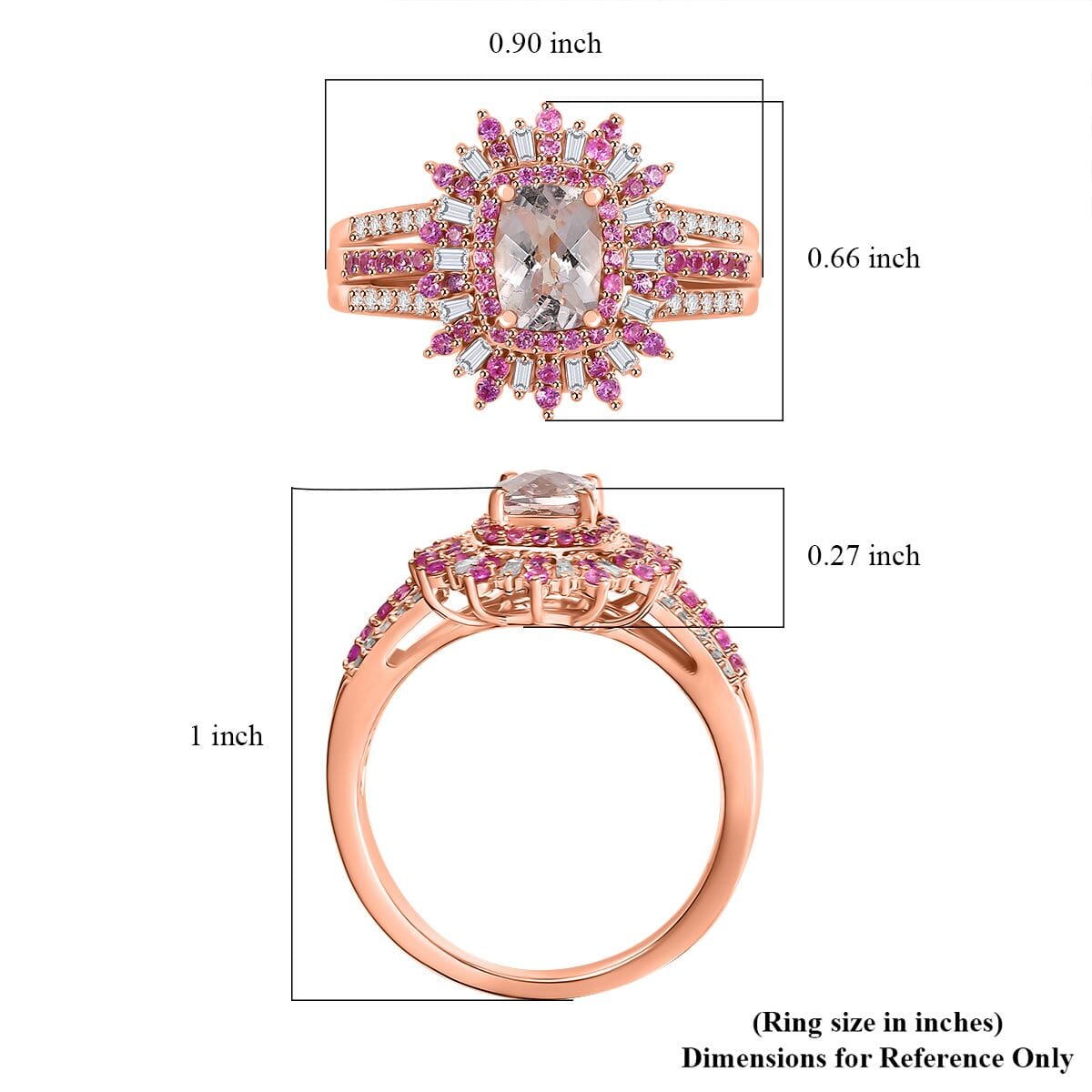D'Joy Premium Marropino Morganite, Madagascar Pink Sapphire and Diamond 1.40 ctw Floral Ring in 18K Vermeil Rose Gold Over Sterling Silver (Size 9.0) image number 5