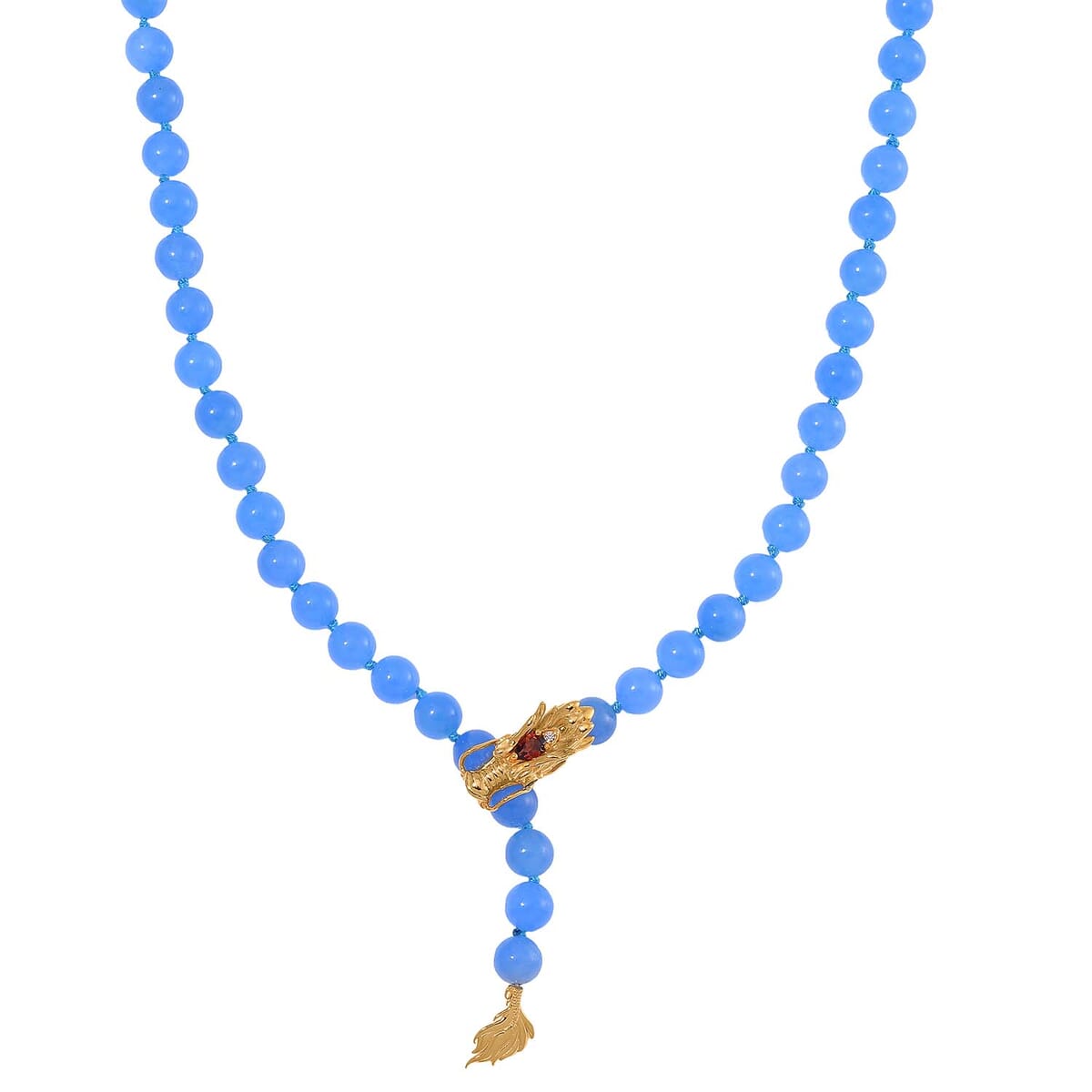 Blue Jade (D) and Multi Gemstone 233.00 ctw Dragon Necklace in 18K Vermeil Yellow Gold Over Sterling Silver 18-20 Inches image number 0
