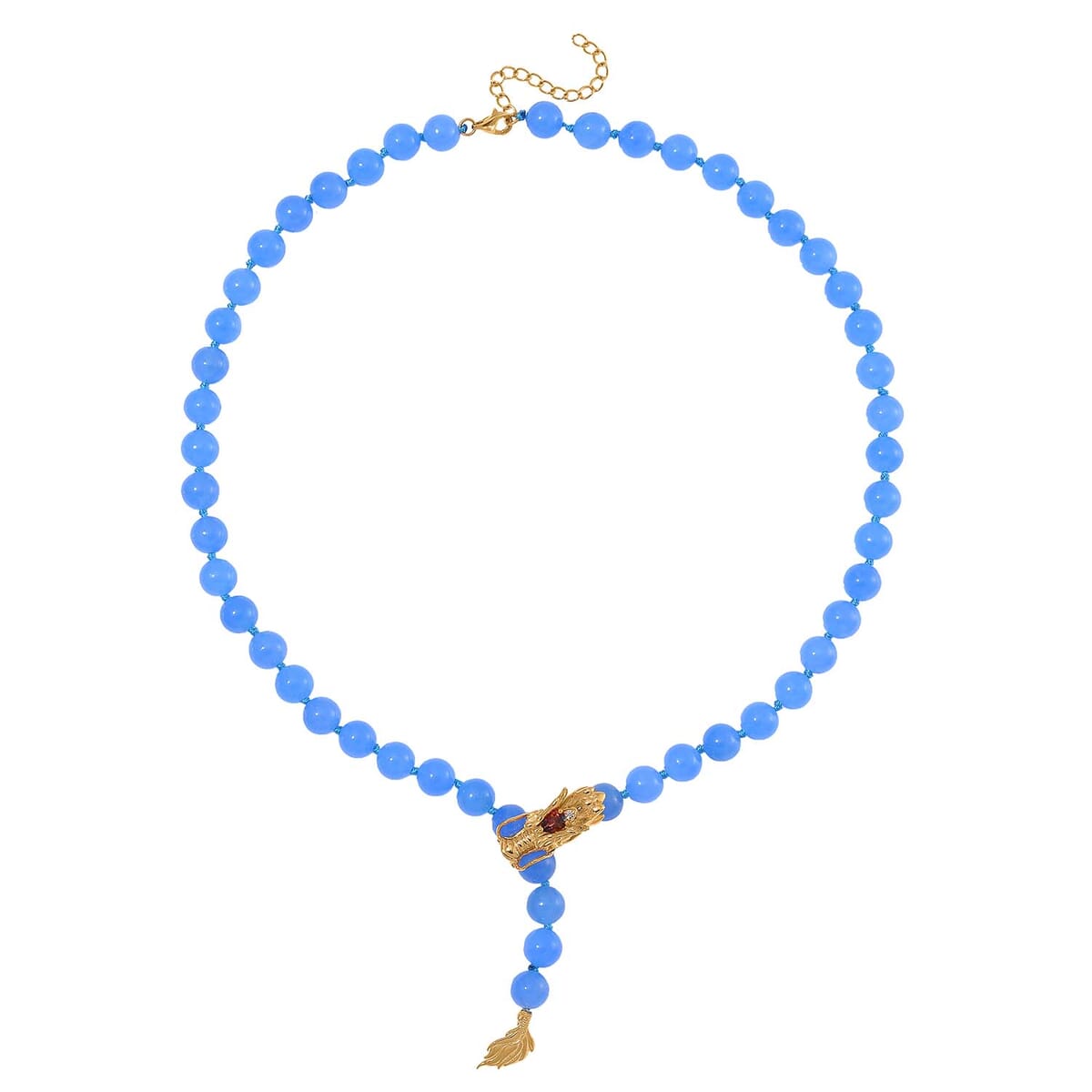 Blue Jade (D) and Multi Gemstone 233.00 ctw Dragon Necklace in 18K Vermeil Yellow Gold Over Sterling Silver 18-20 Inches image number 2