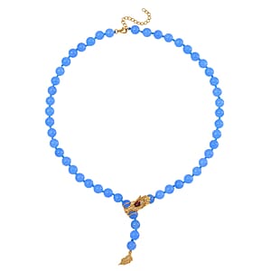 Blue Jade (D) and Multi Gemstone 233.00 ctw Dragon Necklace in 18K Vermeil Yellow Gold Over Sterling Silver 18-20 Inches
