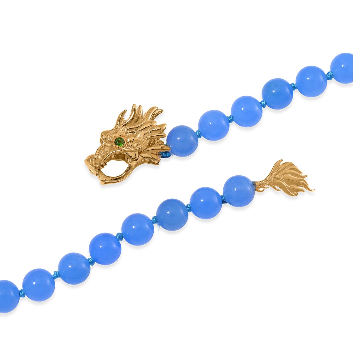 Blue Jade (D) and Multi Gemstone 233.00 ctw Dragon Necklace in 18K Vermeil Yellow Gold Over Sterling Silver 18-20 Inches image number 3