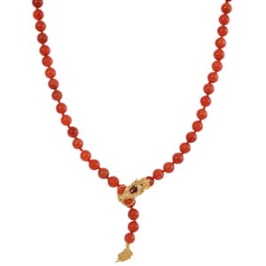 Red Jade (D) and Multi Gemstone 216.00 ctw Dragon Necklace in 18K Vermeil Yellow Gold Over Sterling Silver 18-20 Inches