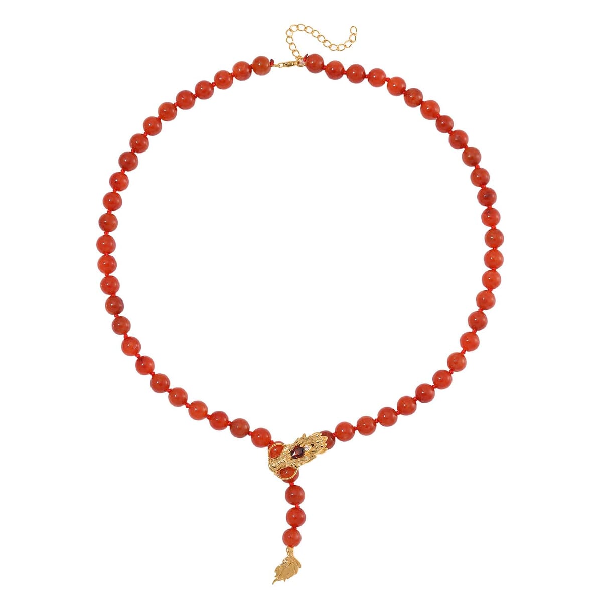 Red Jade (D) and Multi Gemstone 216.00 ctw Dragon Necklace in 18K Vermeil Yellow Gold Over Sterling Silver 18-20 Inches image number 2