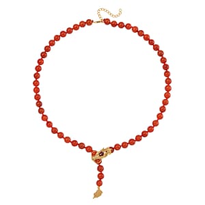 Red Jade (D) and Multi Gemstone 216.00 ctw Dragon Necklace in 18K Vermeil Yellow Gold Over Sterling Silver 18-20 Inches