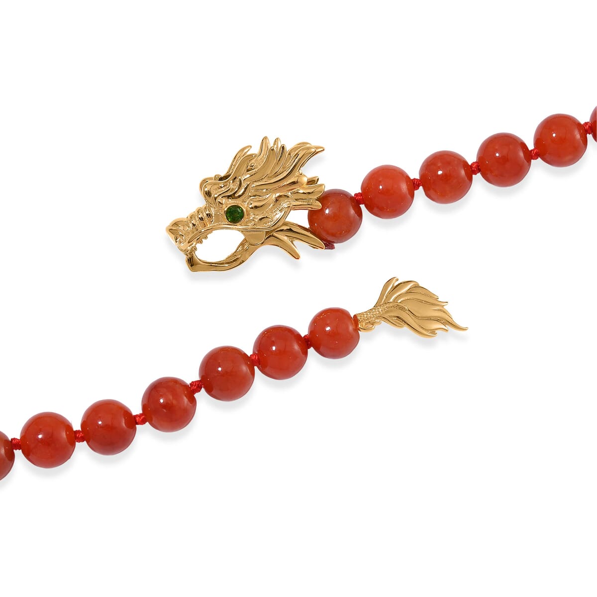 Red Jade (D) and Multi Gemstone 216.00 ctw Dragon Necklace in 18K Vermeil Yellow Gold Over Sterling Silver 18-20 Inches image number 3