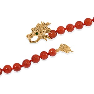 Red Jade (D) and Multi Gemstone 216.00 ctw Dragon Necklace in 18K Vermeil Yellow Gold Over Sterling Silver 18-20 Inches