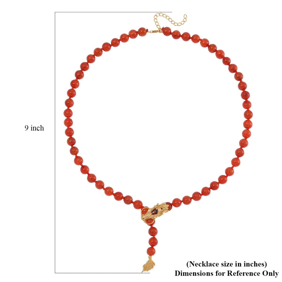 Red Jade (D) and Multi Gemstone 216.00 ctw Dragon Necklace in 18K Vermeil Yellow Gold Over Sterling Silver 18-20 Inches image number 5