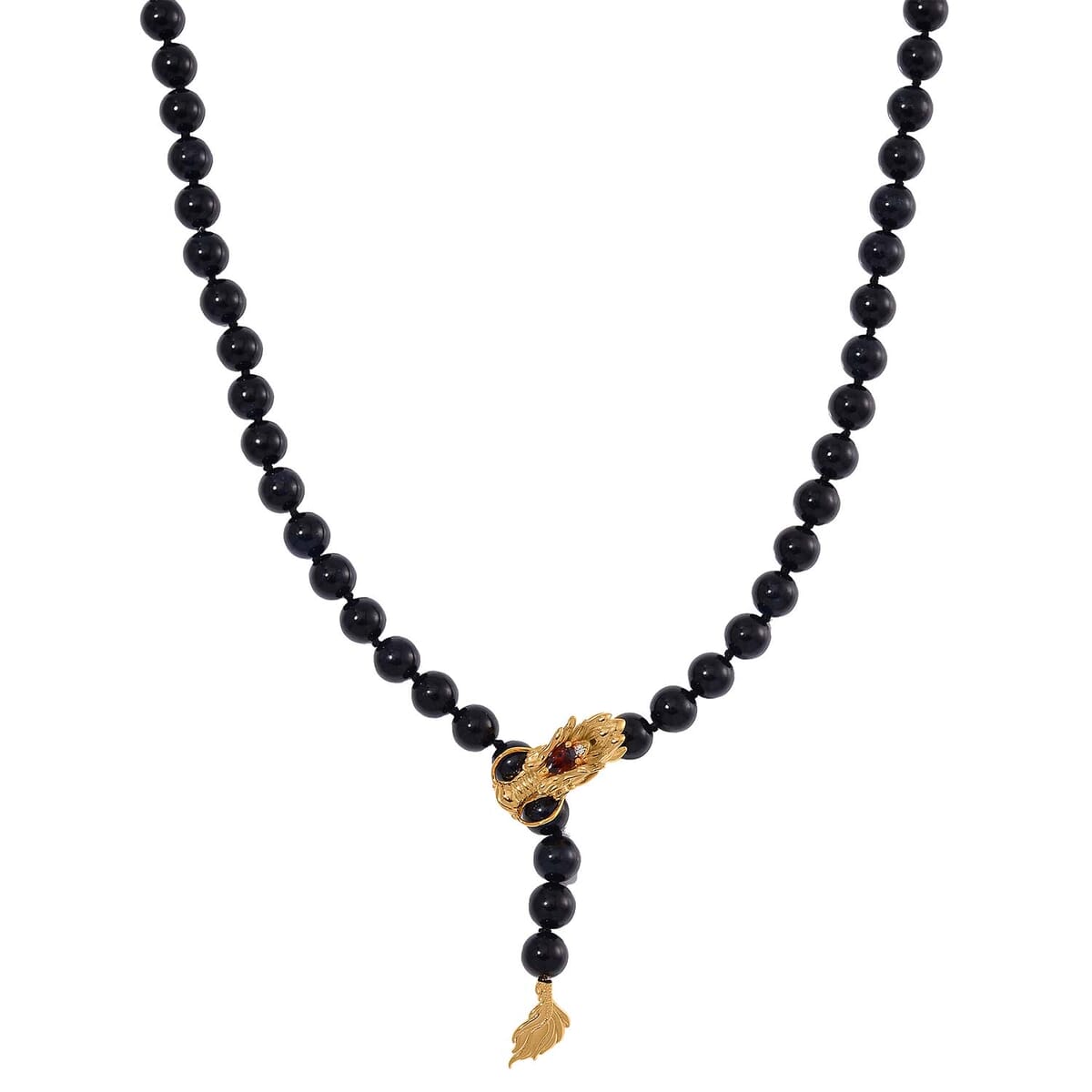 Black Jade (D) and Multi Gemstone 227.60 ctw Dragon Necklace in 18K Vermeil Yellow Gold Over Sterling Silver 18-20 Inches image number 0
