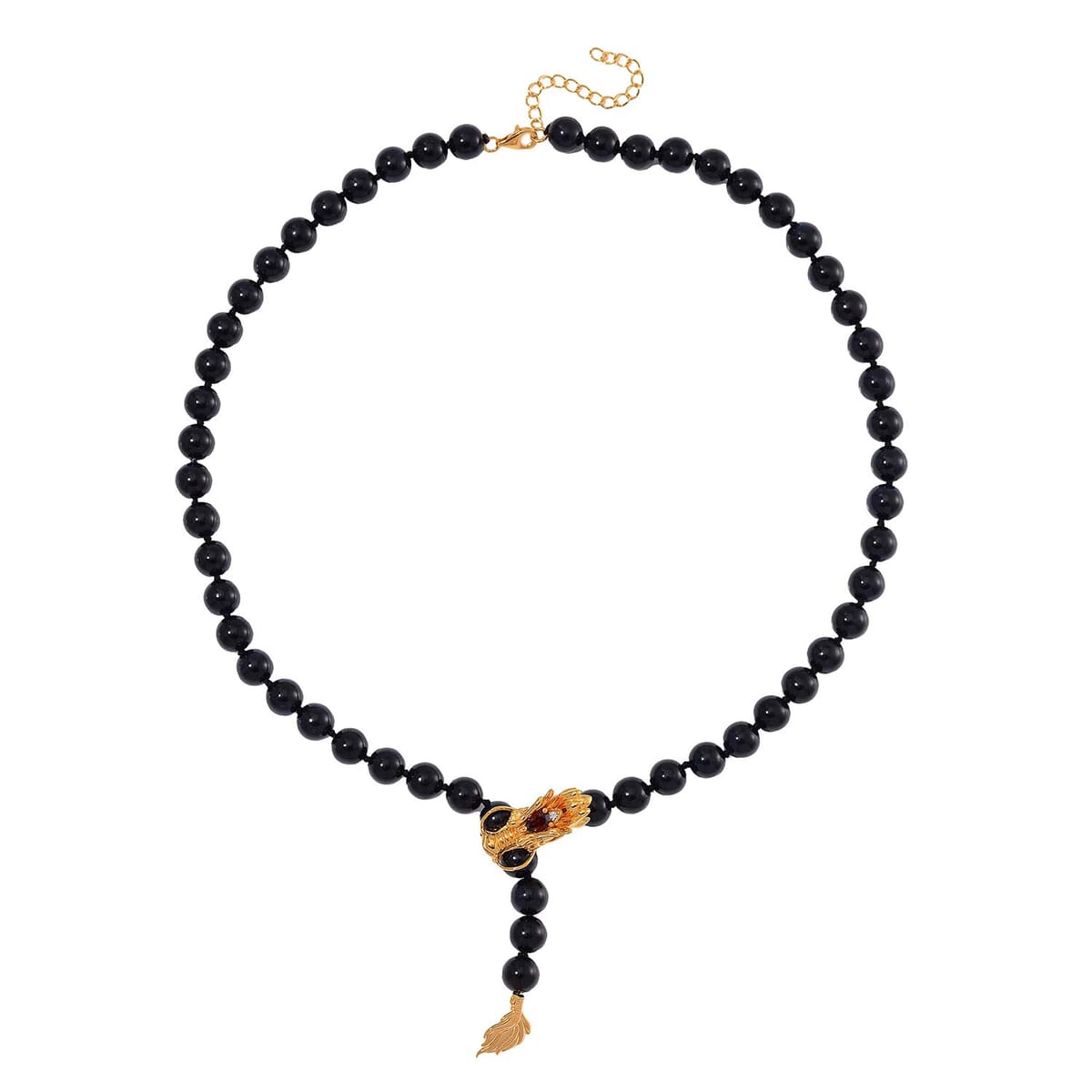 Black Jade (D) and Multi Gemstone 227.60 ctw Dragon Necklace in 18K Vermeil Yellow Gold Over Sterling Silver 18-20 Inches image number 2