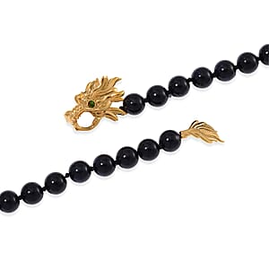 Black Jade (D) and Multi Gemstone 227.60 ctw Dragon Necklace in 18K Vermeil Yellow Gold Over Sterling Silver 18-20 Inches